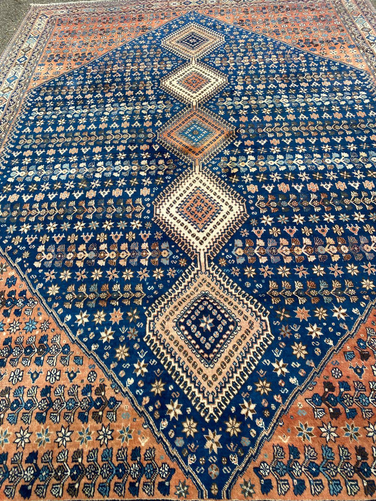 Handmade Yalameh Persian rug 200x300 indigo blue terracotta