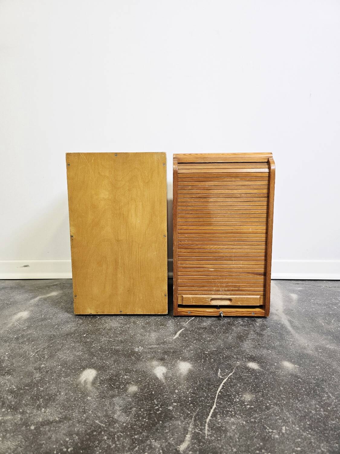 30s Industrial Tambour-Front Oak Cabinet, Portable Form