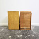 30s Industrial Tambour-Front Oak Cabinet, Portable Form