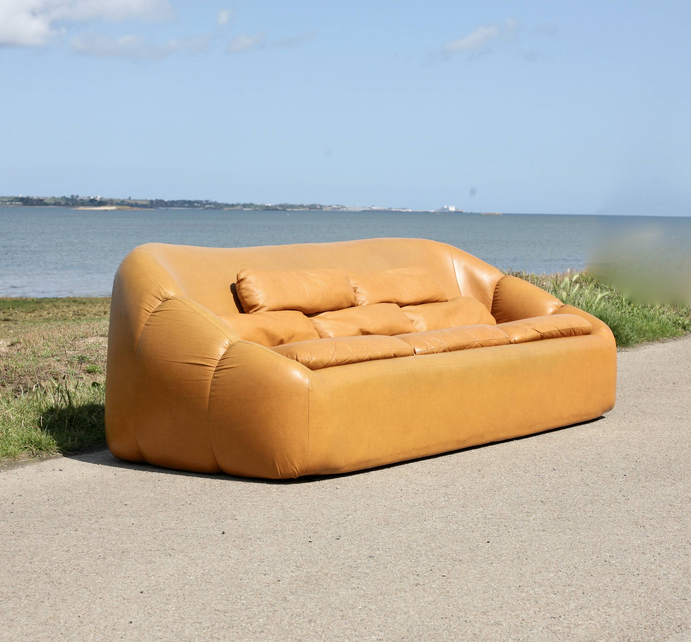 3-seater "space age" sofa, orange imitation leather, 1970s