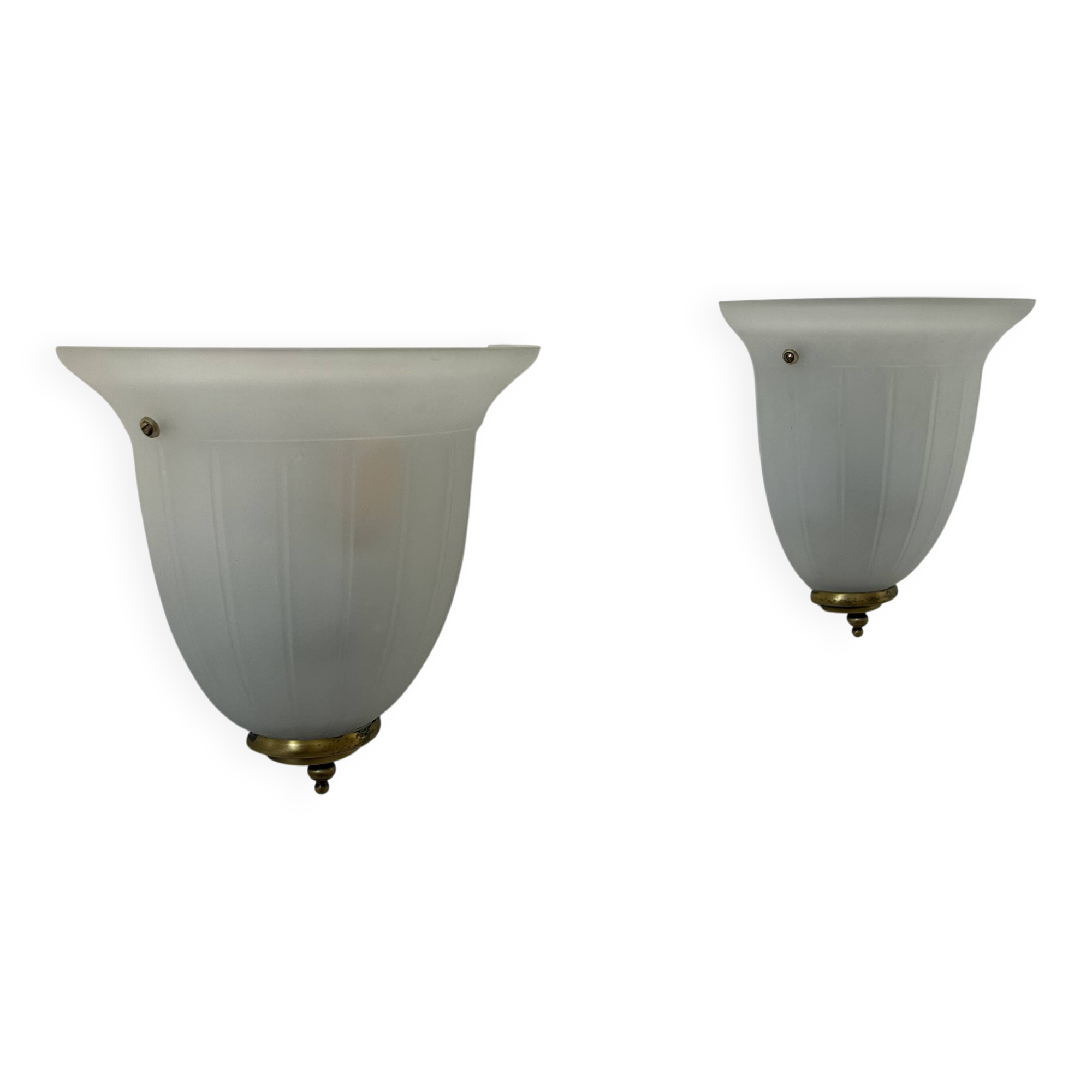Pair of vintage wall lights, brass and sandblasted glass, France 1970