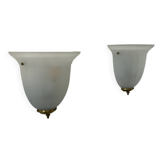 Paire d’appliques vintage , laiton et verre sablé, France 1970