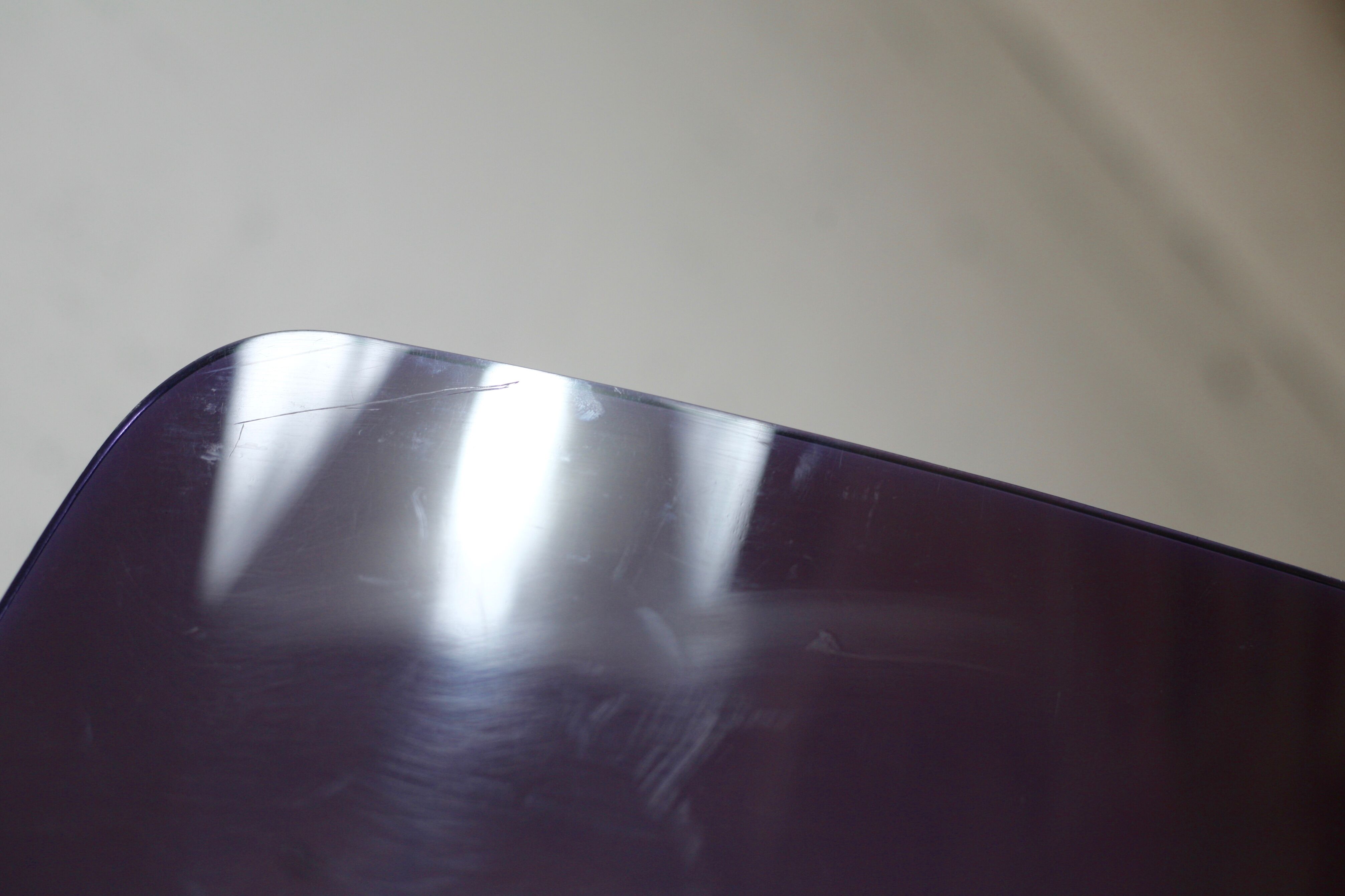 Pair of chairs by Yves Christin, tubular steel, purple plexiglass. Ed. Airborne, France cira 1970