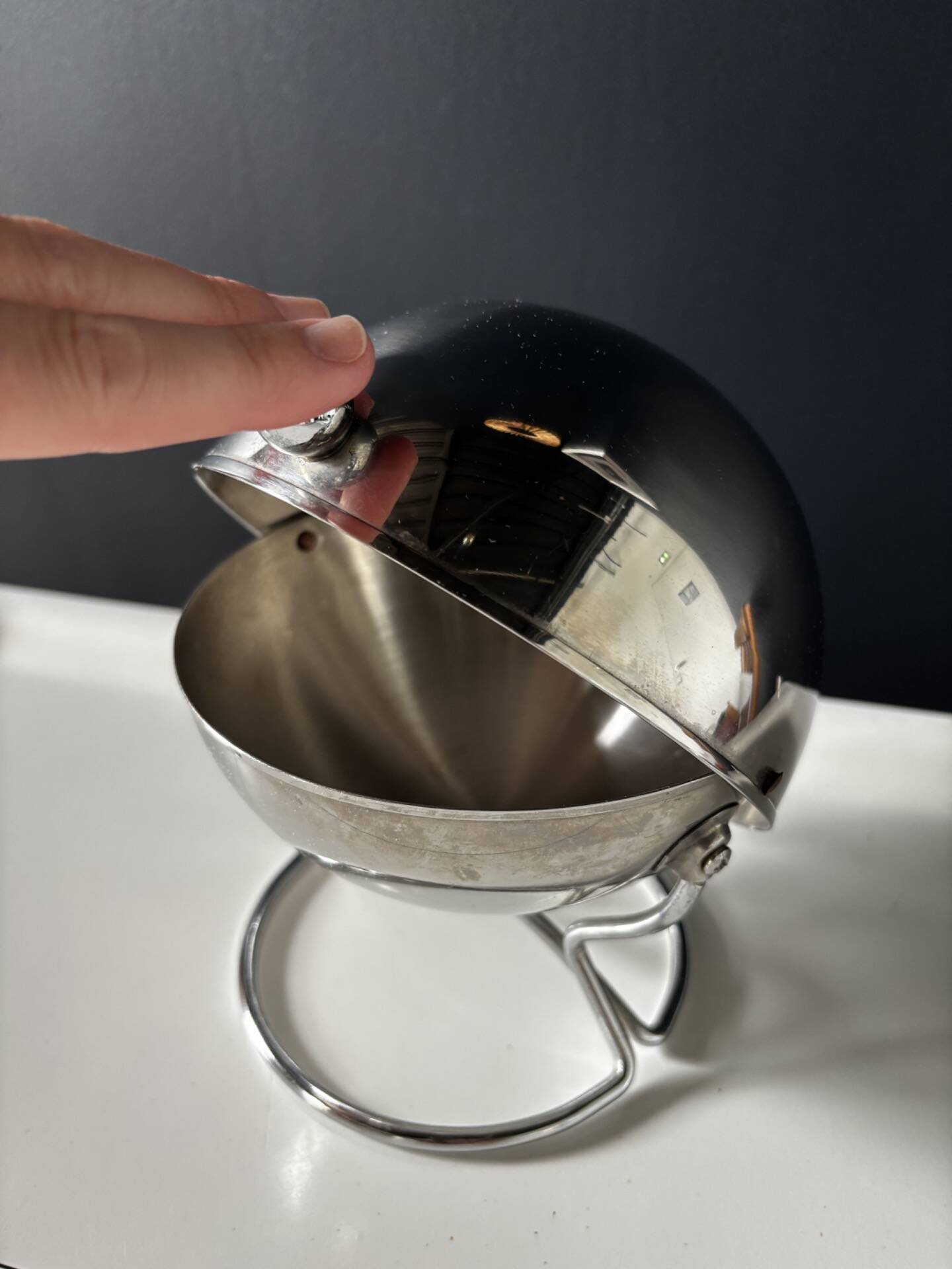 Chrome metal countertop sugar bowl with lid