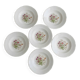 7 assiettes creuses CBM, décor champêtre floral et papillon, 1988