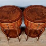 Pair of bedside Louis XV drums in precious wood marquetry of the twentieth century