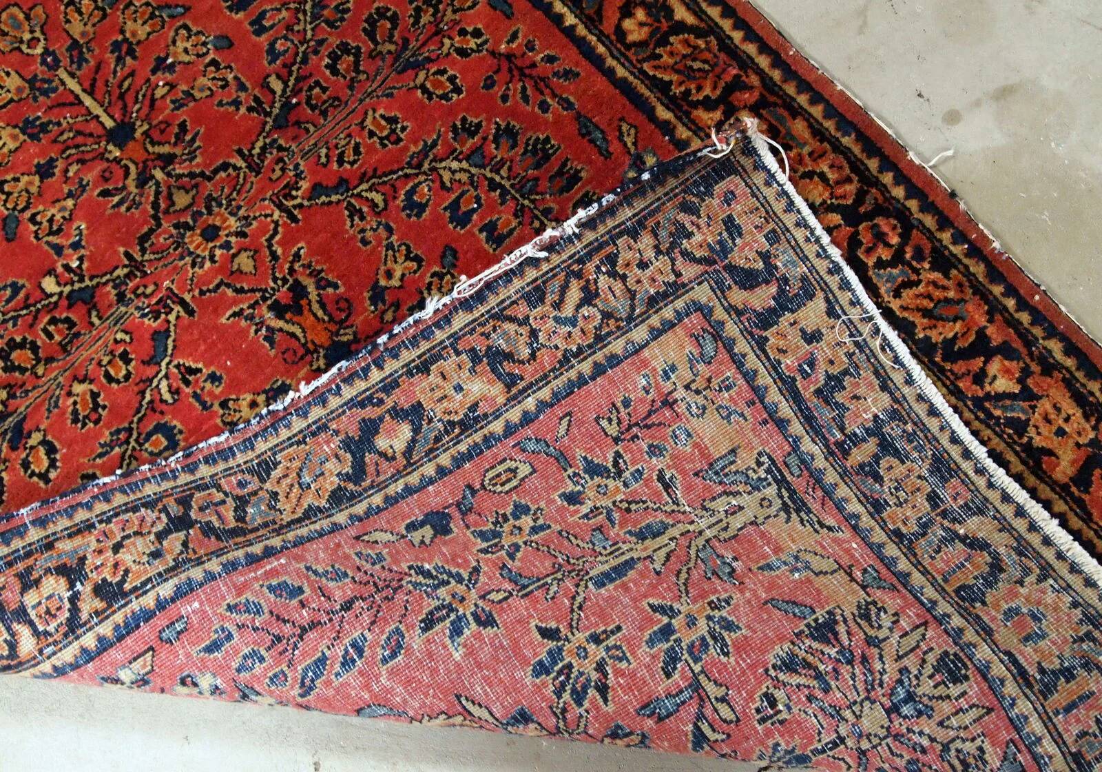 Handmade antique Persian Sarouk runner 3.2' x 7.10' (97cm x 241cm) 1900s - 1B708