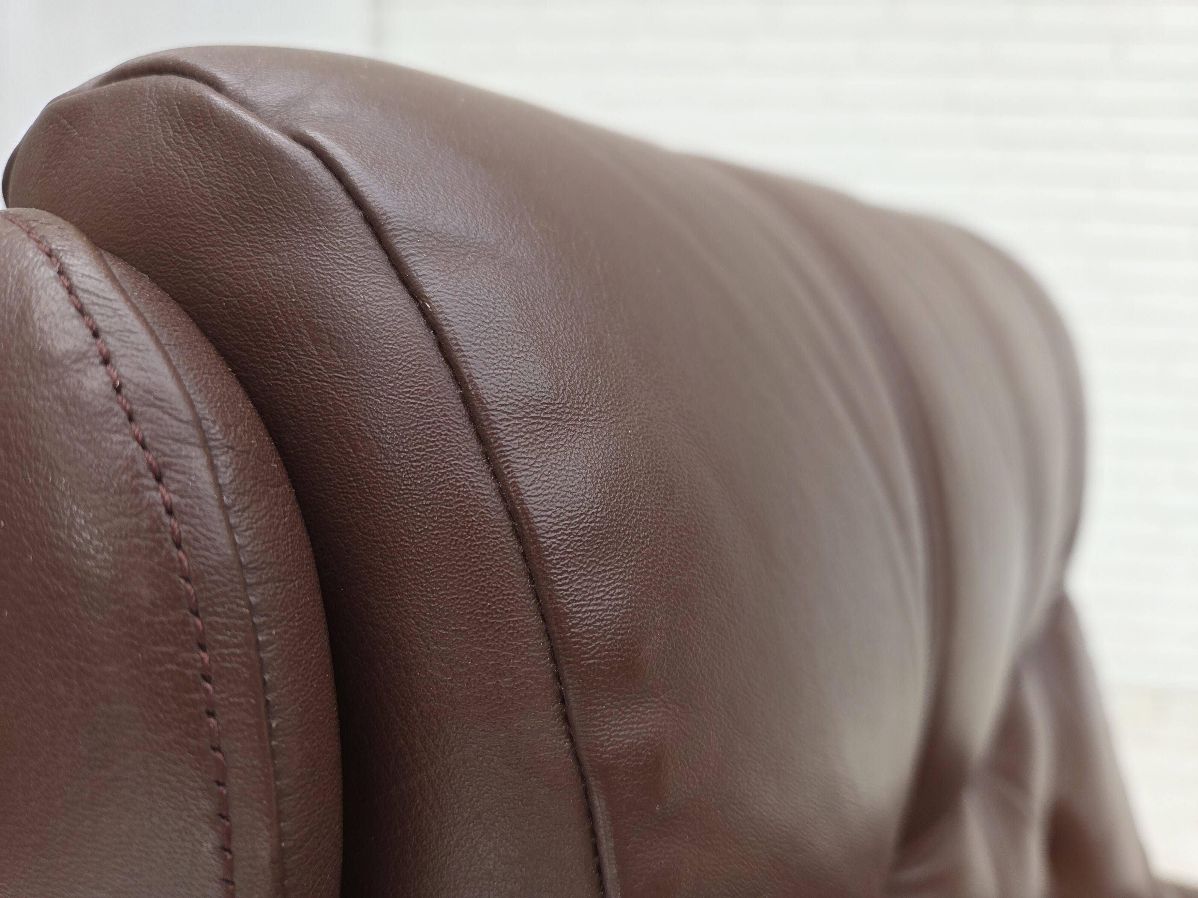 1970s, Danish armchair, original brown furniture leather.