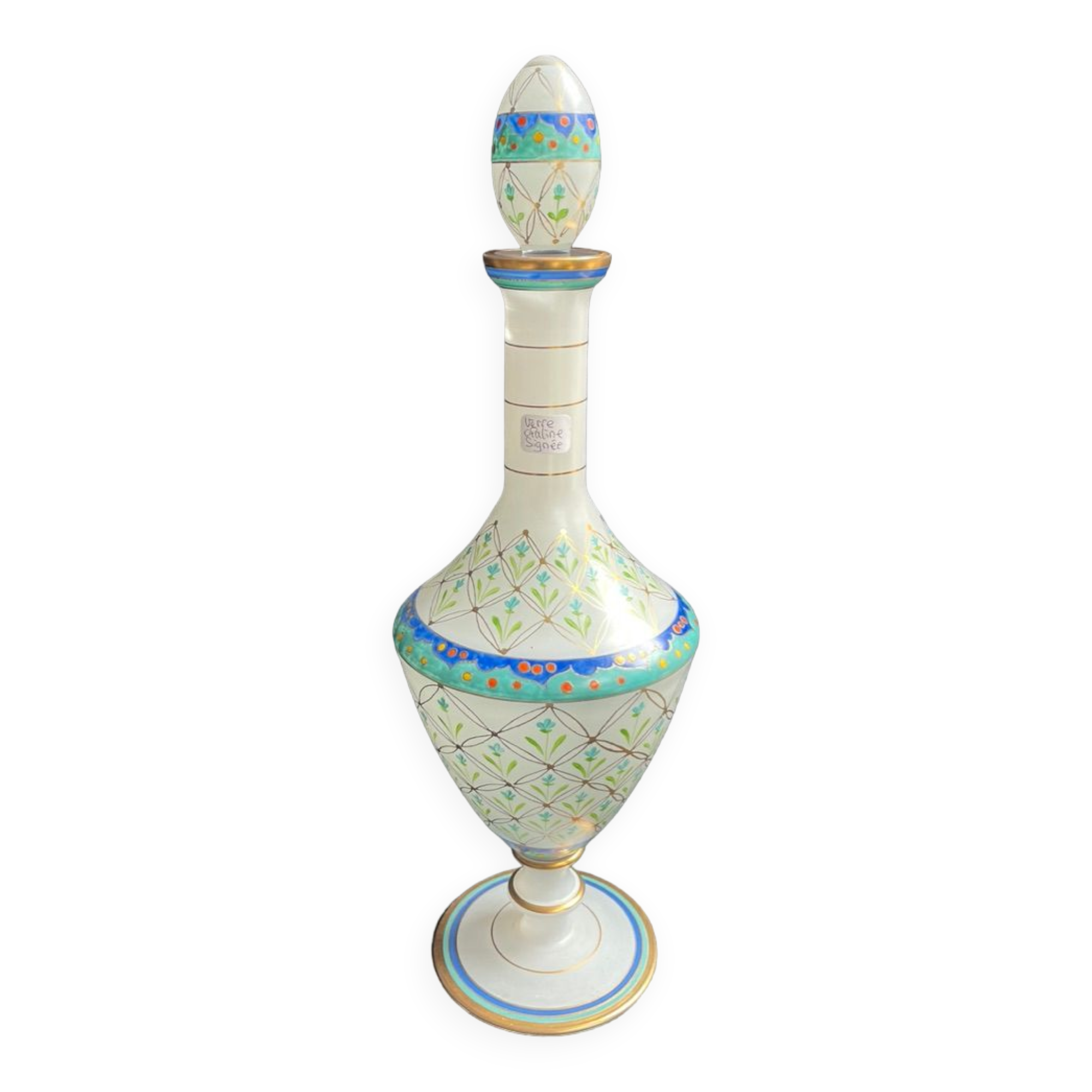 Large signed decanter - Hand decoration - XXth