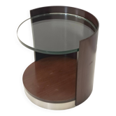 Table Basse Ronde en Noyer avec Étagère en Verre par Gianni Moscatelli pour Formanova