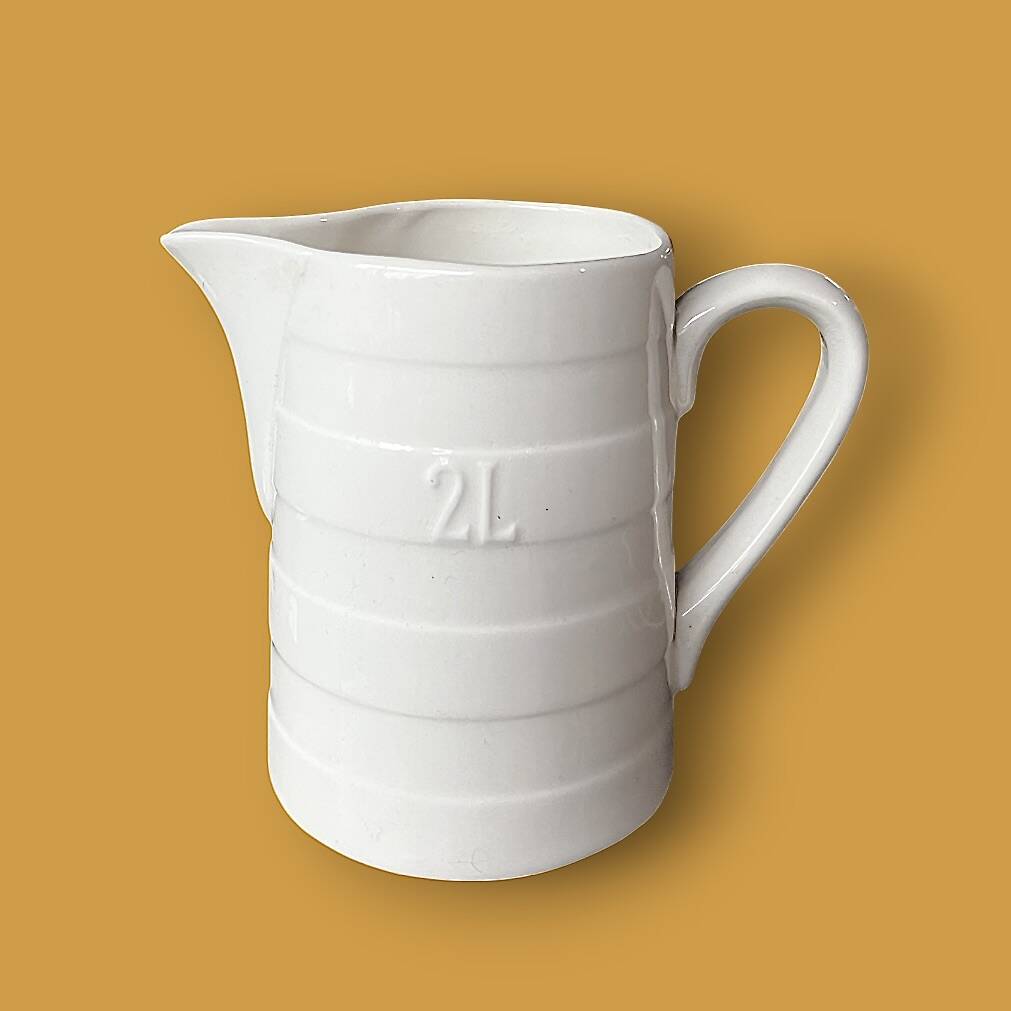 Vintage white ceramic jug with glaze – 2 L - BOCH La Louvière