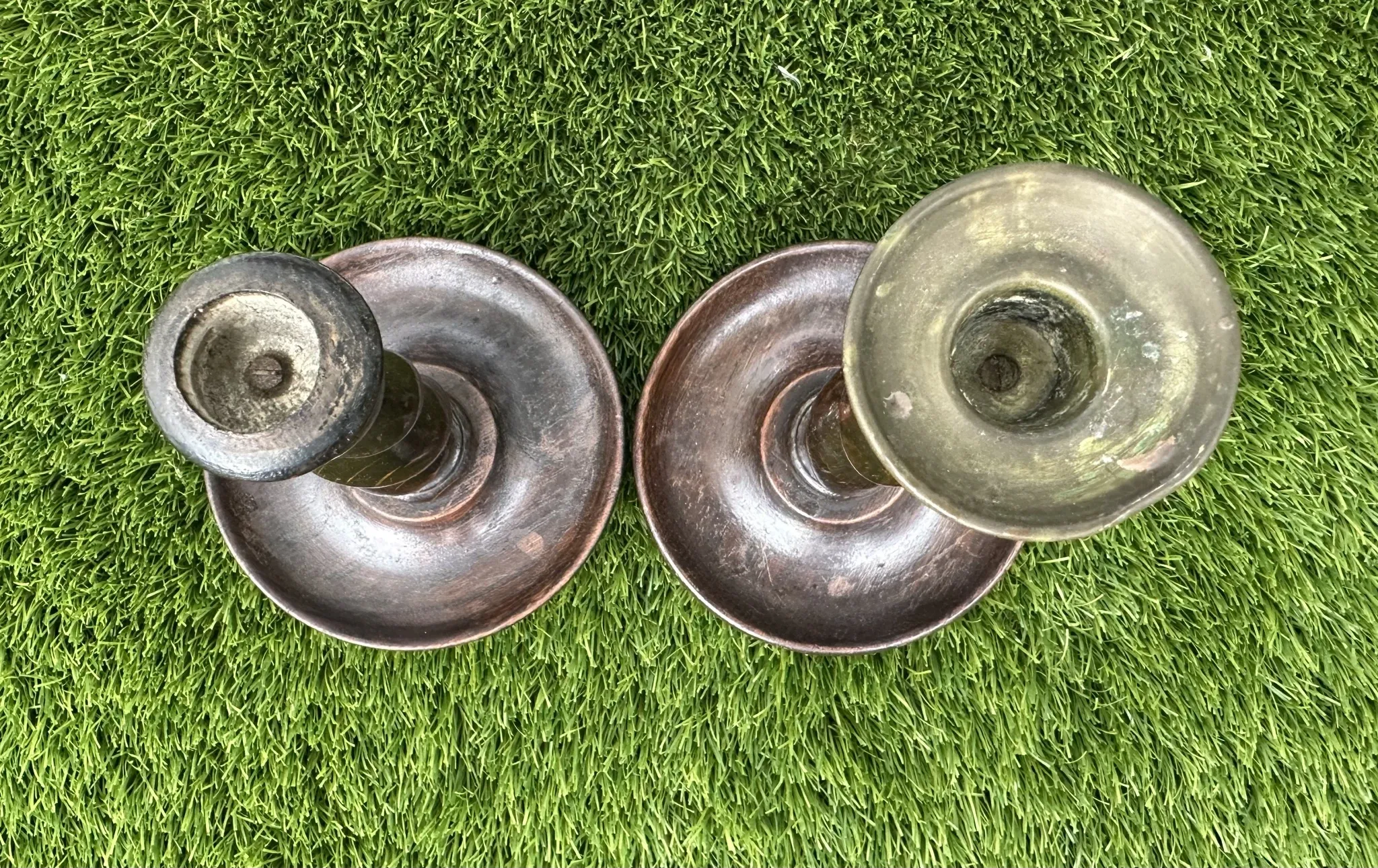 Pair of English oak Barley Twist candlesticks