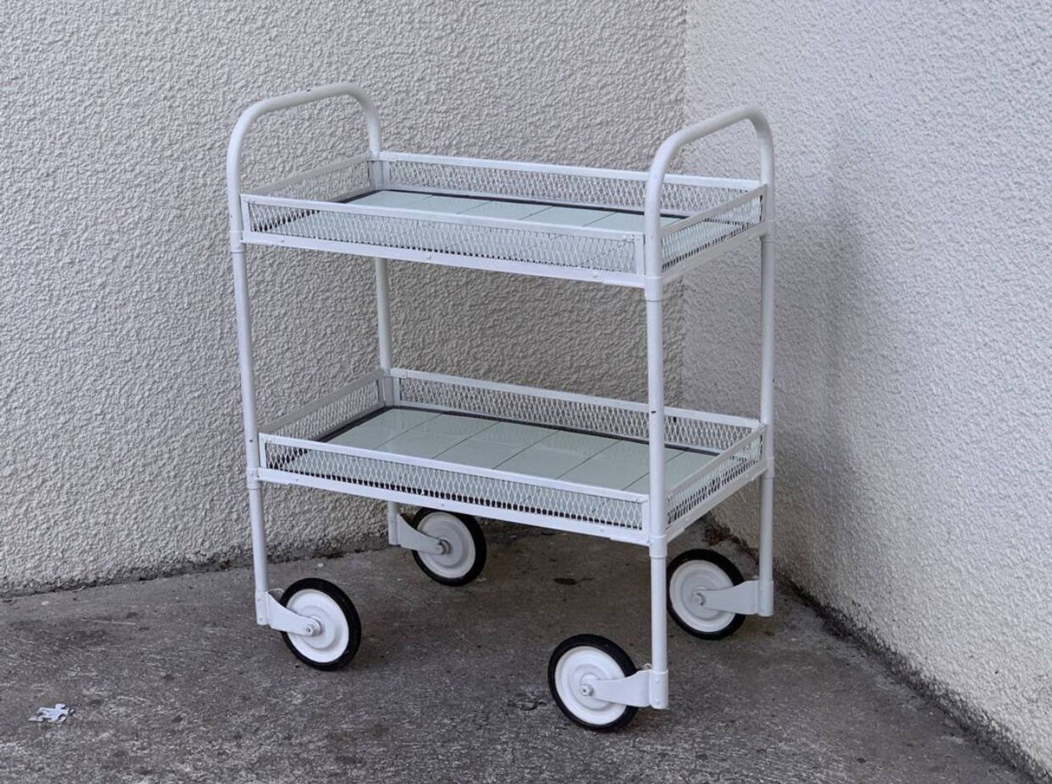 Vintage metal dessert trolley, openwork, 1950s.