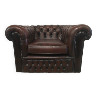 Fauteuil chesterfield cuir marron chocolat