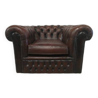 Chocolate brown leather Chesterfield armchair