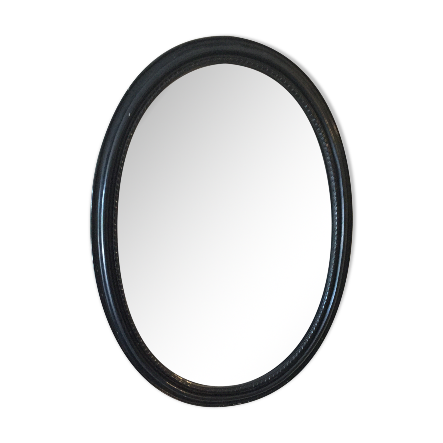 Black laqué wood oval mirror - 53x39cm