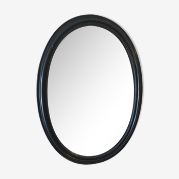 Black laqué wood oval mirror - 53x39cm