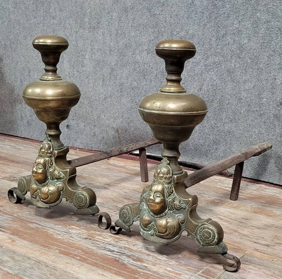 Pair of 18th century gilt bronze andirons with marmosets