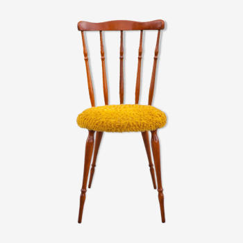 Chaise bois assise moumoute moutarde, chaise western, chaise saloon, salon, chambre
