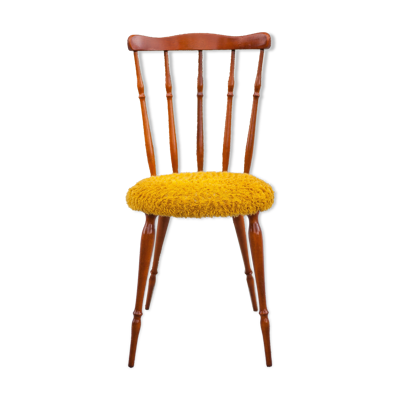 Chaise bois assise moumoute moutarde, chaise western, chaise saloon, salon, chambre
