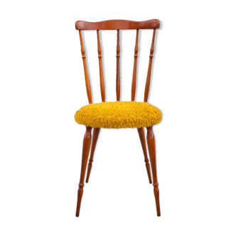 Chaise bois assise moumoute moutarde, chaise western, chaise saloon, salon, chambre