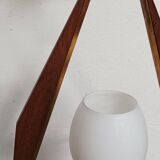 Teak, brass and opaline pendant light, Italy 1960