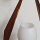 Teak, brass and opaline pendant light, Italy 1960