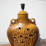 vintage enamelled terracotta lamp, table lamp, lampshade lamp, pottery, home decor, lamp