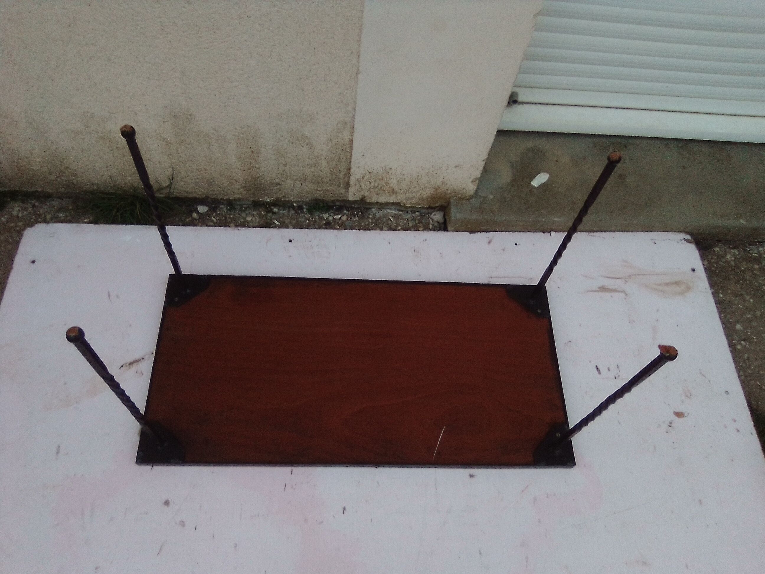 Coffee table wrought iron legs wooden top 77 x 38 cm