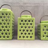 Set trio lanternes decoratives design ceramique emaillees craquelée glaçure