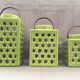 Set trio decorative lanterns design ceramic enamelled cracked glaze
