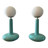 Paire de lampes vintage en céramique et opaline années 70