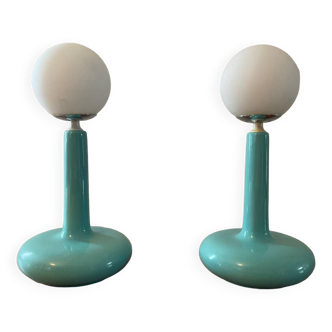 Pair of vintage ceramic and opaline lamps from the 70s