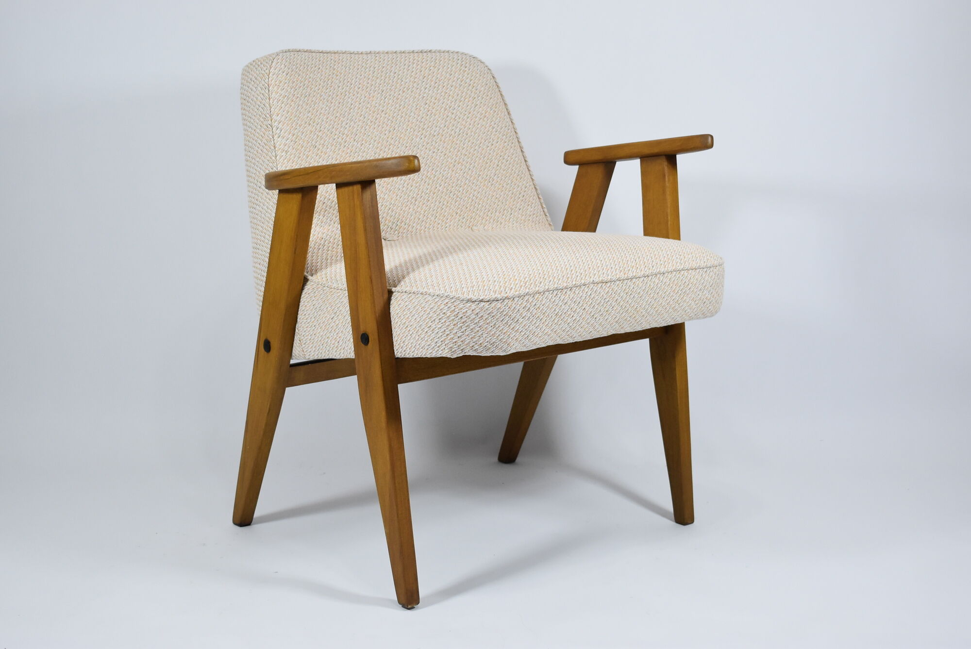 Classic Vintage armchair,  model 366, 1960s, cream fabric, teak wood