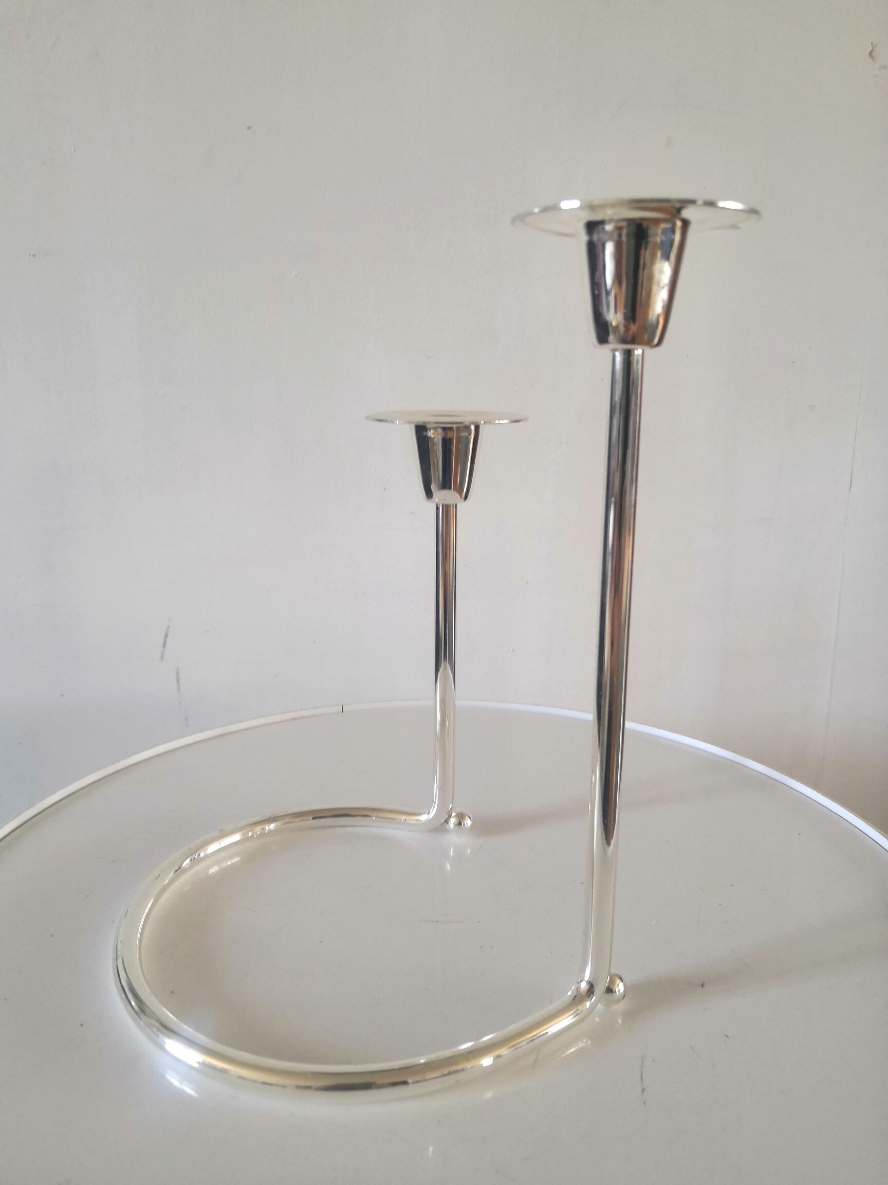 Double candle holder BMF silver metal design 70s