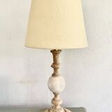 Wood and marble lamp, new 2M fabric cable, cotton lampshade