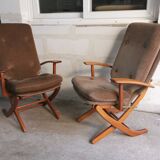 Pair of vintage Scandinavian style relaxation armchairs, adjustable tilt
