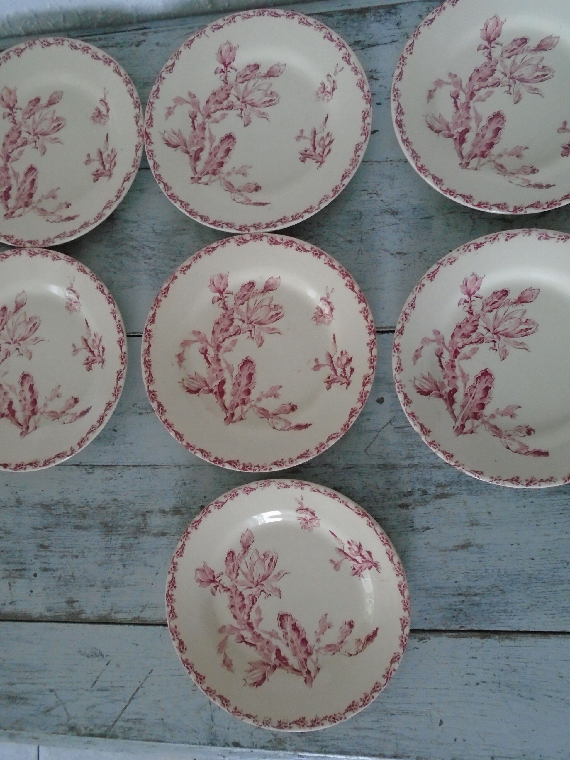 7 gien pink cactus model 6 plates - 1 hollow old