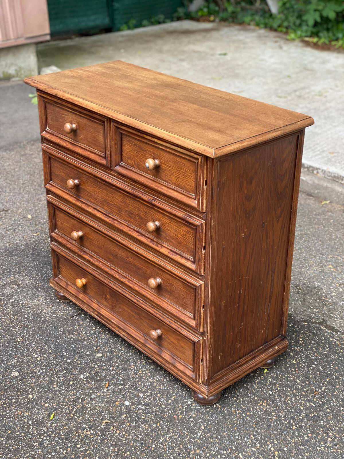Vintage Louis XIV commode from the 1950s in dark oak.
