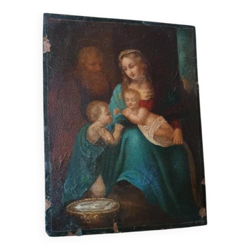 Peinture ancienne sur cuivre - Sainte Famille -