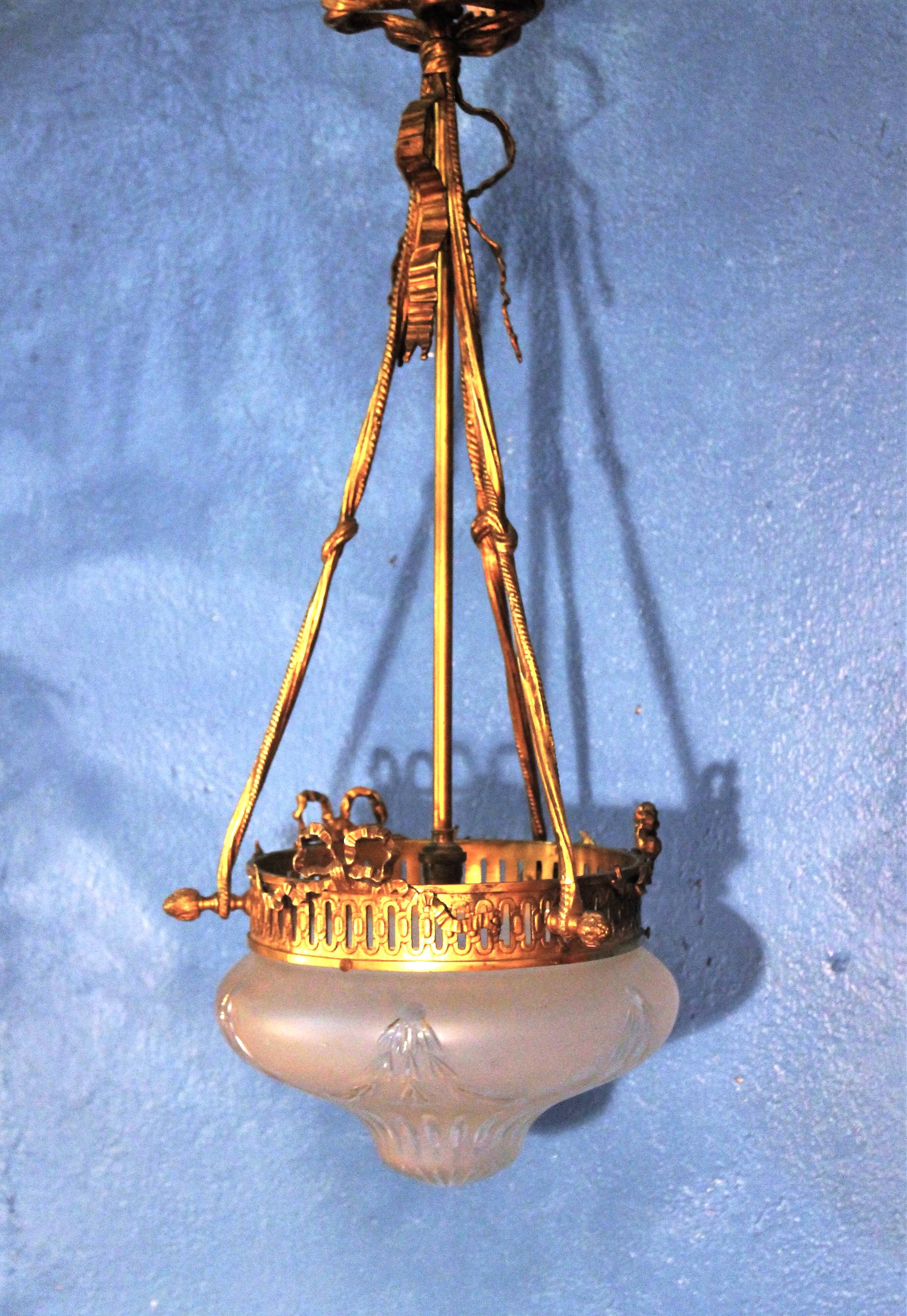 Bronze and glass pendant chandelier, 1900s