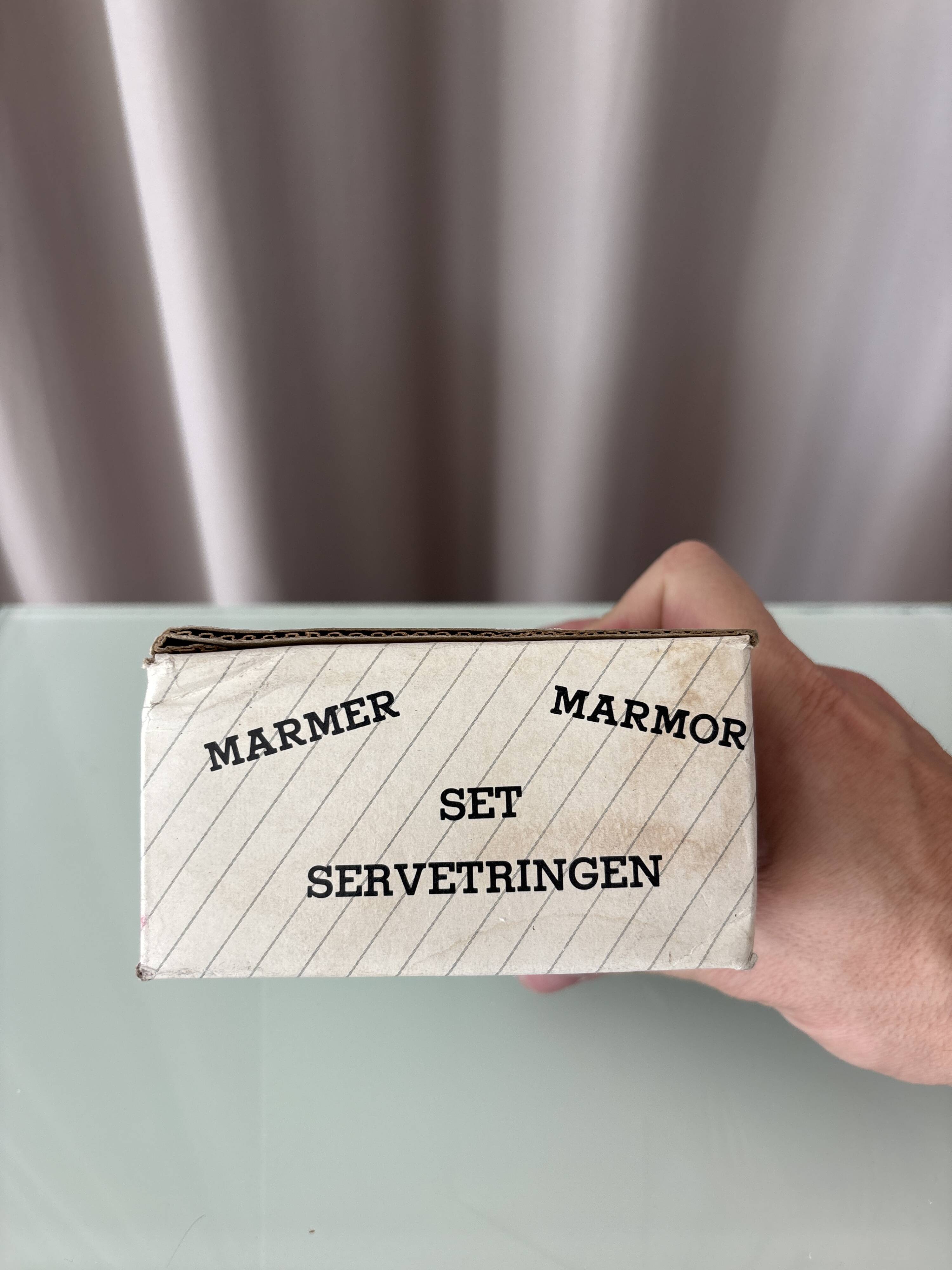 Vintage White Marble Napkin Rings – Set of 6 – Original Box