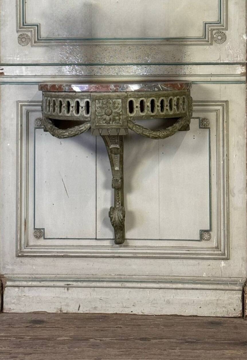 Carved Wood Wall Console, Green Shades of Patina, 18th Century