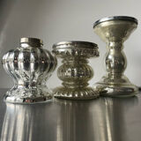 Set of 3 vintage mercury glass candleholders