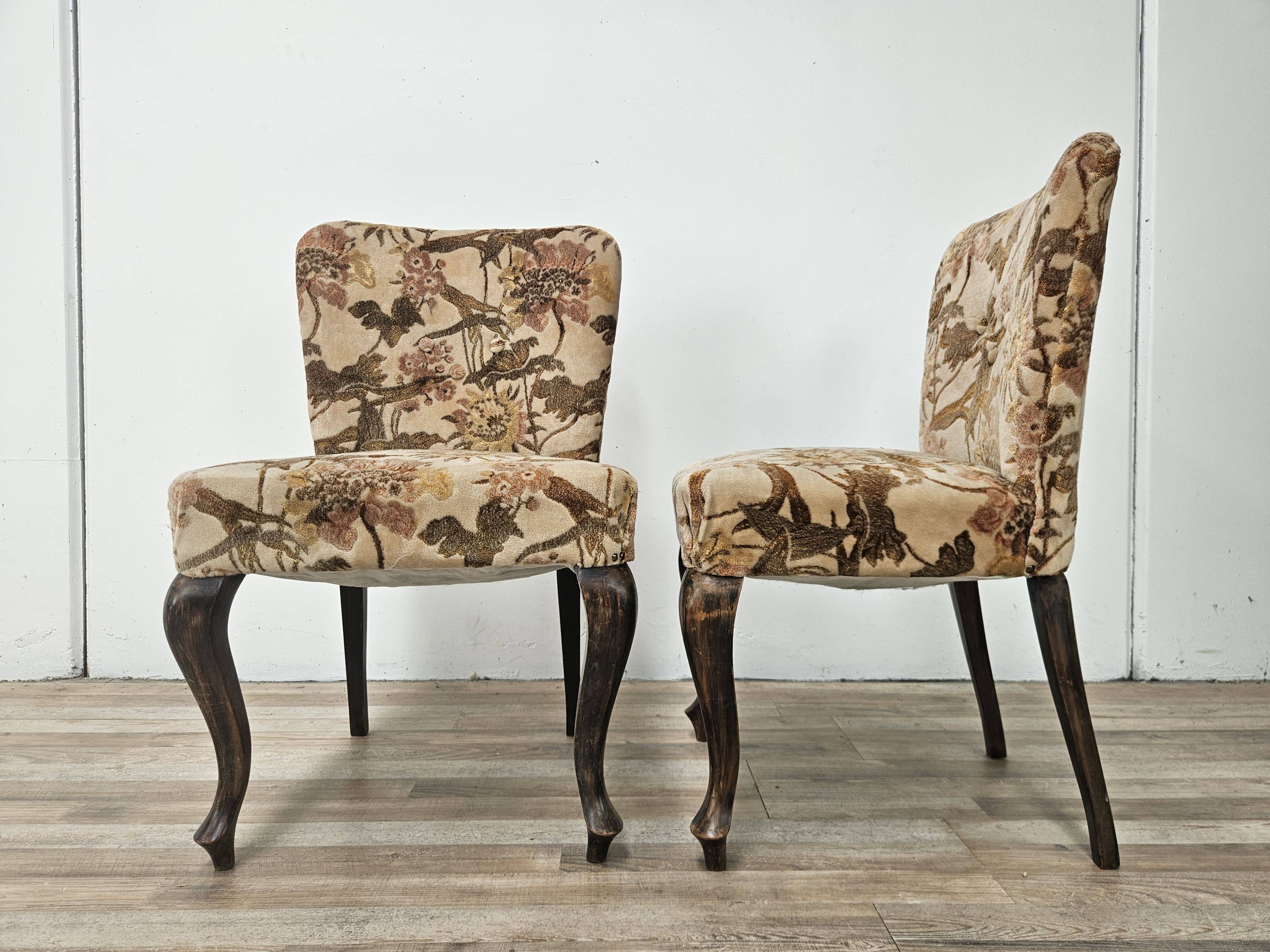 Pair of bedroom armchairs in walnut and fabric, 1960