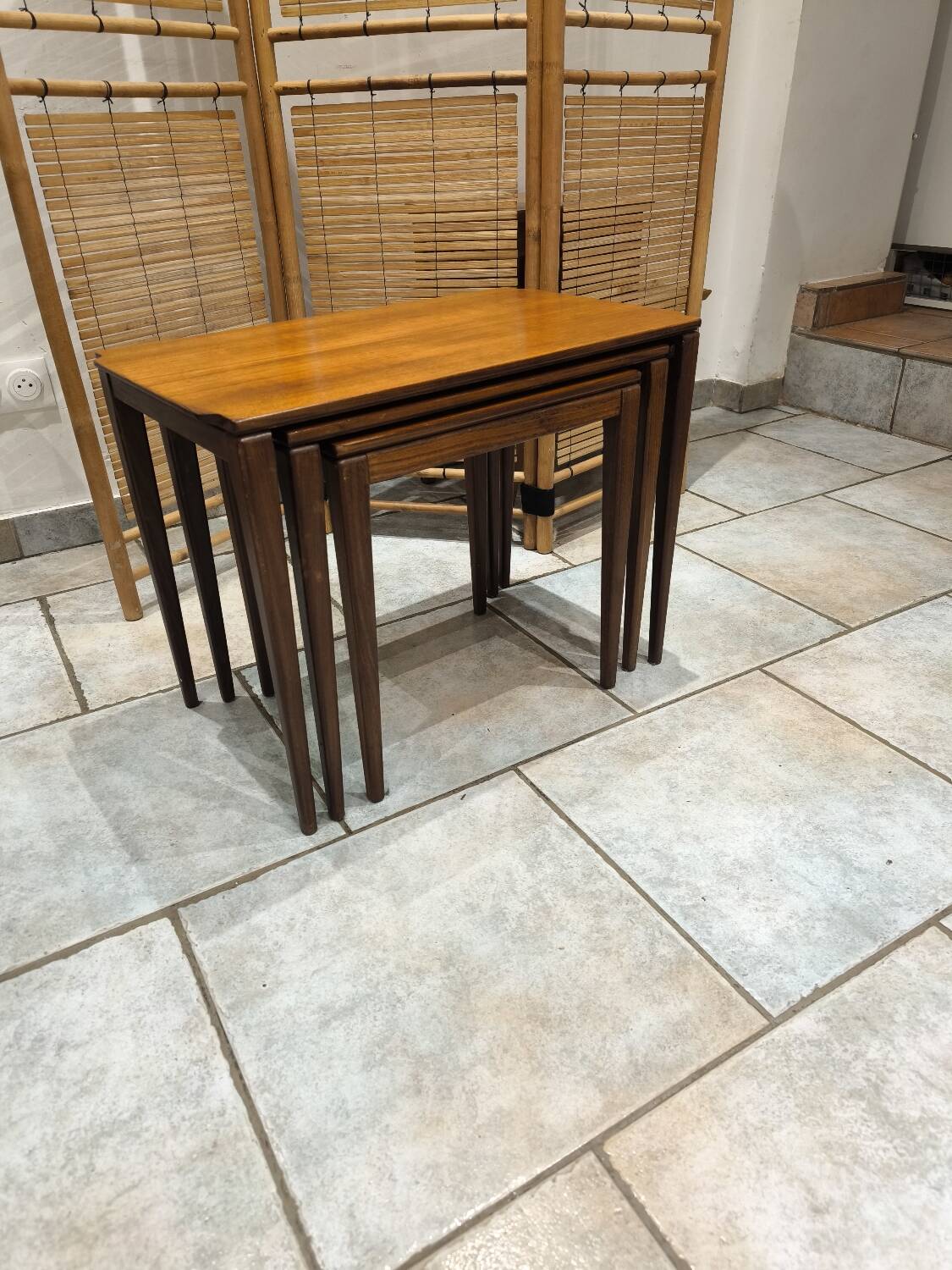 Vintage Scandinavian nesting coffee table in solid teak