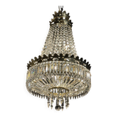 Crystal and gilded bronze basket chandelier with pendants - 90 / 50cm