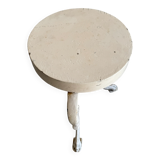 Pair of cream-white cast iron side tables with wooden tops — neoclassical shabby-chic