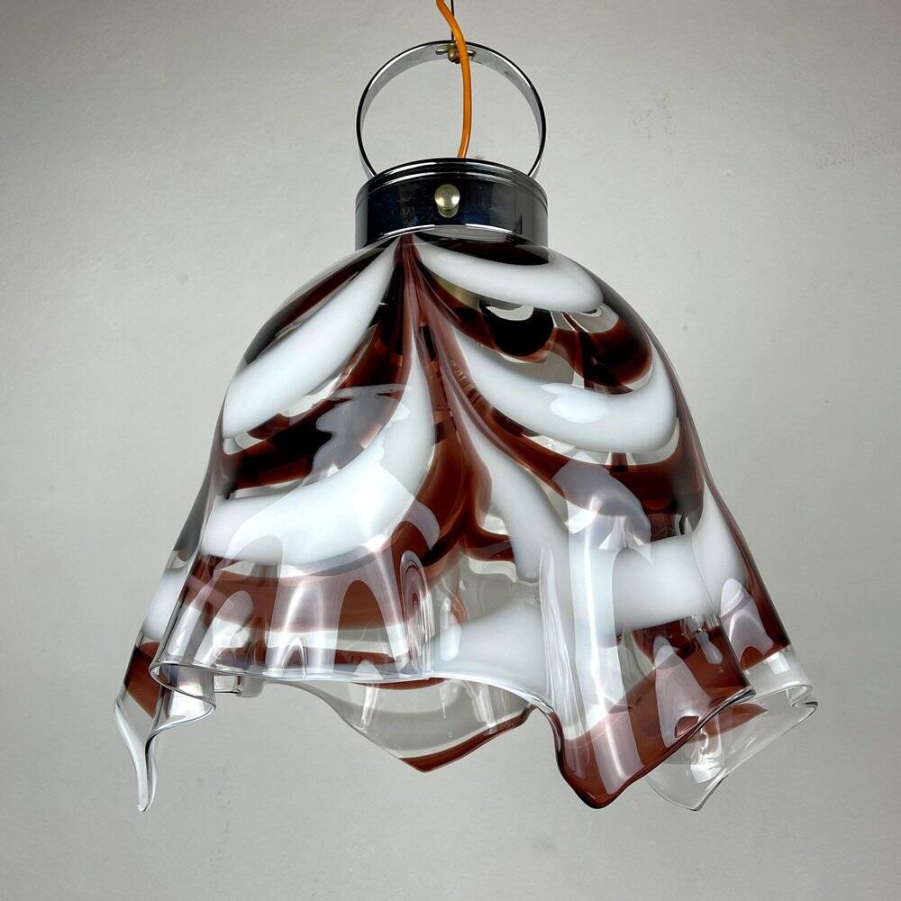 Brown Murano glass Fazzoletto pendant by AV Mazzega, Italy, 1970s