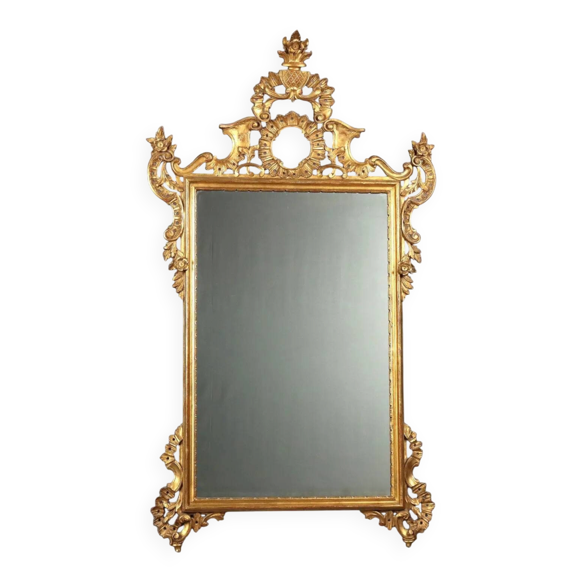 Antique carved and gilded wooden mirror, Italy, 20th century